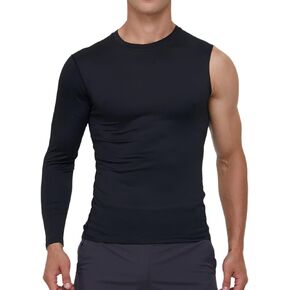 Men's Compression Shirts Single Arm Long Sleeve Basketball Athletic Workout Shirt Tops Baselayer Undershirt