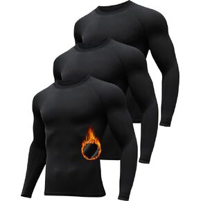 3 Pack Men's Thermal Underwear Shirts Compression Fleece Lined Long Sleeve Athletic Base Layer Cold Weather