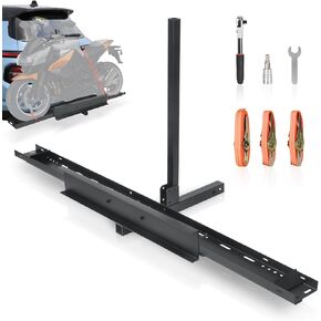 Motorcycle Hitch Mounted Motorcycle Carrier with Loading Ramp and Rope,Fit Up to 5"Wide Tire,2" Receiver,500LBS,Heavy Duty Hitch-Mounted Dirt Bike Rack for SUVs,Trucks, Cars and RV