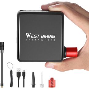 Electric Bicycle Pump with Gauge 150PSI Portable Bicycle Pump Type-C Rechargeable Battery, Auto Stop Mini Bike Air Pump with Presta Schrader Valve for Road Bike, MTB and E-Bike