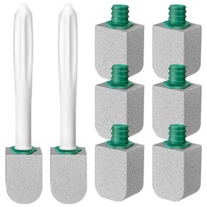 6pcs Gray Pumice Stone for Toilet Bowl Cleaning with 2pcs Long Handle Toilet Brush,Cleaning Block Pumice Stone for Cleaning Toilet, Bathtubs, Kitchen Sink, Grill,Tile.