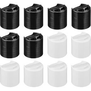 uxcell 24/410 PP Plastic Disc Top Caps Press Cap, 12Pcs Durable Replacement Caps for Empty Bottle Lotion Shampoo Container, Black, White