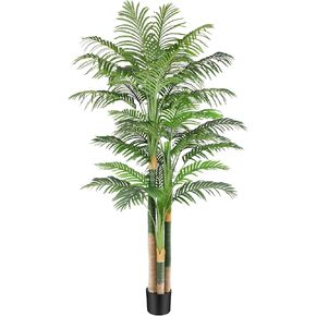 4ft Tall Triple Golden Cane Palm Artificial Tree Large Tropical Palm Tree UV Resistant Fake Plant in Pot for Indoor Outdoor Big House Living Room Outside Patio Office Home Decor 1Pack