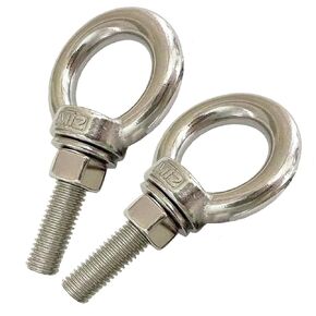 304 Stainless Steel Shoulder Eye Bolts, 2 PCS M12 Heavy Duty Eye Bolt Lifting Ring 1.6" Threaded Eyebolt with Nuts and Flat Washers(Thread Length 40mm) Muti-function for Indoor Outdoor