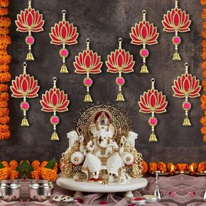 TIED RIBBONS Lotus Backdrop Hanging Pooja Decor | Plastic, 9 Inch | Set of 10 | Indian Pooja Decorations for Home, Navratri, Ganesh Pooja, Entrance | Indian Decoration for Home, Diwali Decorations