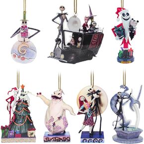 2024 Nightmare Before Christmas Tree Decorations, 9PCS Acrylic Cute Jack and Sa&lly Christmas Pendants Hanging, 2D Flat Ornaments with Printing and Car Interior, 10cm/3.93in