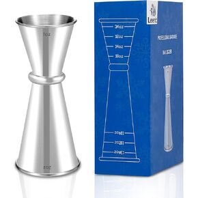 Lexenic 2oz 1oz Premium Japanese Jigger with 7 Measurements Inside for Bartender, 304 Stainless Steel Heavy-Duty Jigger, Bar Accessories for The Home Bar Set (Pack 1)