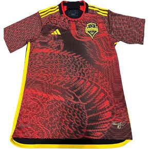 adidas Men's MLS Seattle Sounders FC x Bruce Lee Aeroready 2023/24 Away Soccer Football Jersey Black/Red/Yellow #131094382 - Size Mens Medium