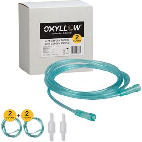 Premium 16 FT Oxygen Tubing and Oxygen Swivel | 2-Count | 6-Channel Kink-Resistant Air Flow | High-Visibility Green Tint | Universal End Connectors | Durable, Medical Grade Oxygen Therapy