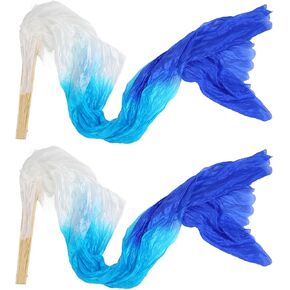 gernie Silk Belly Dance Fan, 2Pcs 1.5m Artificial Silk Belly Dance Bamboo Fan Veils National Dance Artificial Silk Veil Fans Long Folding Imitated Silk Fans for Dancing Performances