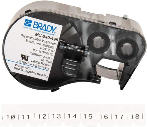 خرطوشة صنع الملصقات Brady MC-240-498 من قماش الفينيل B-498 باللون الأسود على الأبيض، عرض 16 بوصة × ارتفاع 15/64 بوصة، لطابعات BMP51/BMP53 in Saudi Arabia