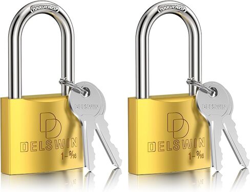 DELSWIN Weatherproof Padlock with Key - Heavy Duty Gym Locker Lock with 1-9/16" Solid Brass Lock Body, Hardened Steel Shackle, Marine Grade Pad Lock for Outdoor Gate, Fence, Shed (Keyed Alike, 2 Pack) in Saudi Arabia