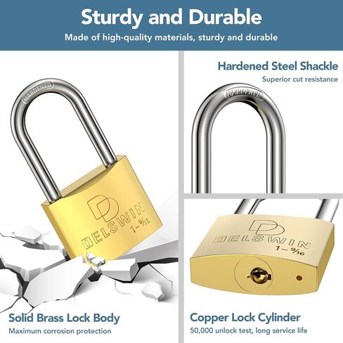 DELSWIN Weatherproof Padlock with Key - Heavy Duty Gym Locker Lock with 1-9/16" Solid Brass Lock Body, Hardened Steel Shackle, Marine Grade Pad Lock for Outdoor Gate, Fence, Shed (Keyed Alike, 2 Pack) in Saudi Arabia