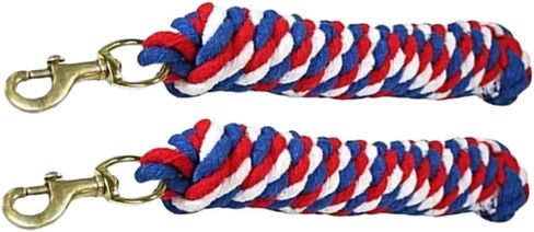 Derby Originals Pair of 10' Patriotic Braided Cotton Lead Ropes with Brass Bolt Snap for Horses and Livestock - Set of 2 in Kuwait