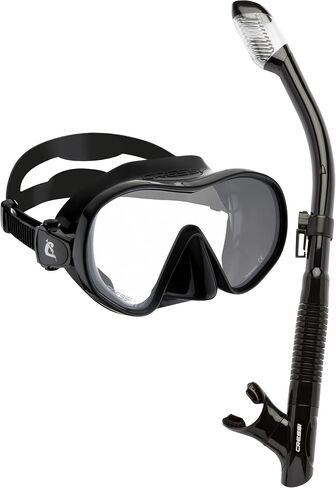 Cressi Single Lens Frameless Scuba Mask & Dry Snorkel for Snorkeling, Scuba Diving, F-Dual & Tao Dry: Designed in Italy in Saudi Arabia