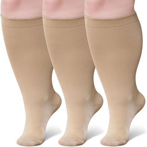 Wide Calf Compression Socks: Plus Size Compression Stockings for Men Women - Extra Large 20-30 mmHg Compression Hose Support for Travel Nurses Running Pregnancy 3 Pairs in Saudi Arabia