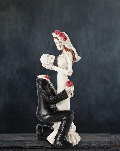 Skeleton Bride and Groom 6.4'' - Dia De Los Muertos Figurines Day of The Dead Decorations Till Death Do US Part Decor - Halloween Gothic Wedding Cake Topper Decor (Skeleton Couple) in Saudi Arabia