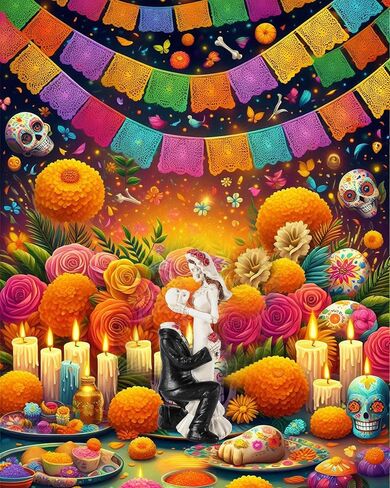 Skeleton Bride and Groom 6.4'' - Dia De Los Muertos Figurines Day of The Dead Decorations Till Death Do US Part Decor - Halloween Gothic Wedding Cake Topper Decor (Skeleton Couple) in Saudi Arabia