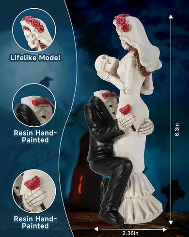 Skeleton Bride and Groom 6.4'' - Dia De Los Muertos Figurines Day of The Dead Decorations Till Death Do US Part Decor - Halloween Gothic Wedding Cake Topper Decor (Skeleton Couple) in Saudi Arabia