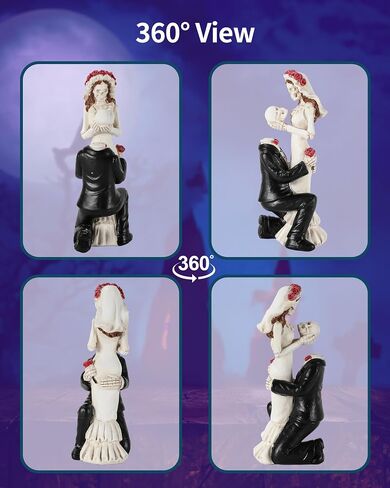 Skeleton Bride and Groom 6.4'' - Dia De Los Muertos Figurines Day of The Dead Decorations Till Death Do US Part Decor - Halloween Gothic Wedding Cake Topper Decor (Skeleton Couple) in Saudi Arabia