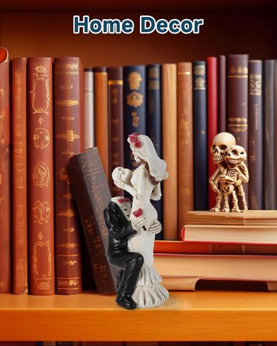 Skeleton Bride and Groom 6.4'' - Dia De Los Muertos Figurines Day of The Dead Decorations Till Death Do US Part Decor - Halloween Gothic Wedding Cake Topper Decor (Skeleton Couple) in Saudi Arabia