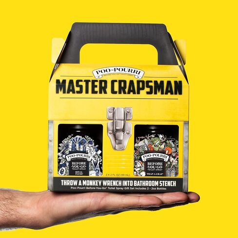 مجموعة هدايا Poo-Pourri، Go Toilet Spray، Master Crapsman، Royal Flush، ملح البحر المنعش 10 مل، أصفر in Kuwait