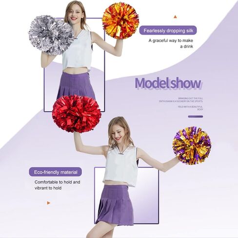 Valcatch Pom Poms Cheerleading with Baton Handle Multicolor Cheerleader Pompoms for Kids Adult Team Spirit Cheer Cheering Squard Games Sport Accessories for Celebrations,Pack of 2 in Saudi Arabia