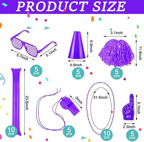 70 قطعة من صانعات الضوضاء تتضمن أعواد الرعد التشجيعية، مصفق اليد، التشجيع بوم بوم، قلادة مكبر الصوت، وشم مؤقت للإصبع من الفوم (أرجواني) in Kuwait