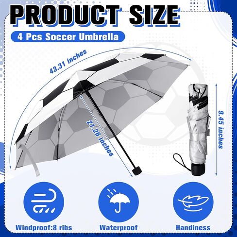 4 Pcs Soccer Umbrella Sports Ball Printed Umbrella Windproof Sports Umbrellas Portable Compact Folding Soccer Umbrellas Gifts for Players Lovers Fans Women Men School Rain Sun Travel Supplies in Saudi Arabia