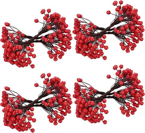 400 Pieces Artificial Holly Berries Christmas Fake Berries on 200 Pieces Wire Stems for Christmas Tree Decorations Craft Flower Wreath DIY Supplies (Wine Red) in Kuwait