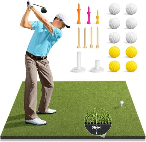 Golf Hitting Mat - 5x4 ft 31MM Thickened Golf Practice Mats with 10 Golf Ball & 9 Tees, for Outdoor & Indoor Training Putting, Improve Batting and Swing Skill, Backyard & Garage Personal Driving Range in Saudi Arabia