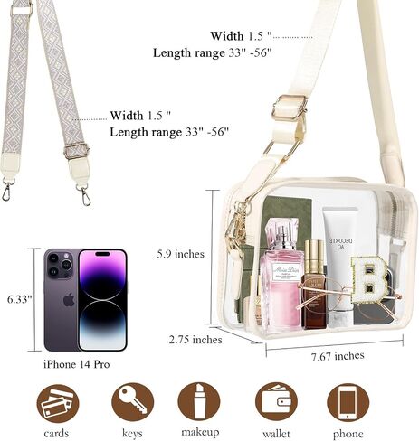 Stadium-Approved Clear Initial Purse, Crossbody Bag for Events, Concert and Sports,Adjustable Strap in Saudi Arabia