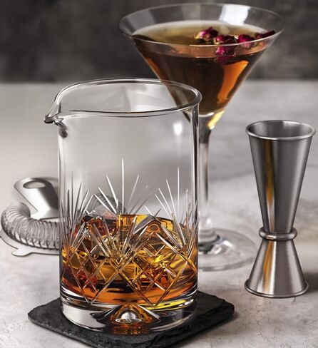 Crystal Cocktail Mixing Glass - Premium 18oz 550ml - Solid, Stable & Sturdy Hand Blown Cocktail Shaker - Professional Quality Seamless Bar Mixing Glass - Gift for Wedding, Anniversary in Saudi Arabia