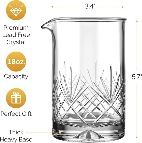 Crystal Cocktail Mixing Glass - Premium 18oz 550ml - Solid, Stable & Sturdy Hand Blown Cocktail Shaker - Professional Quality Seamless Bar Mixing Glass - Gift for Wedding, Anniversary in Saudi Arabia