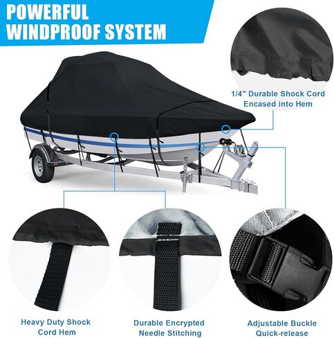 غطاء قارب برج واكيبورد، عالي التحمل مقاوم للماء بنسبة 100% فوق غطاء البرج لقارب بطولة الصيد على شكل حرف V مع غطاء قارب برج واكيبورد للتزلج (أسود، 23'-25'L، حتى 116 بوصة عرض) in Kuwait