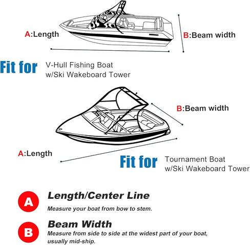 غطاء قارب برج واكيبورد، عالي التحمل مقاوم للماء بنسبة 100% فوق غطاء البرج لقارب بطولة الصيد على شكل حرف V مع غطاء قارب برج واكيبورد للتزلج (أسود، 23'-25'L، حتى 116 بوصة عرض) in Kuwait