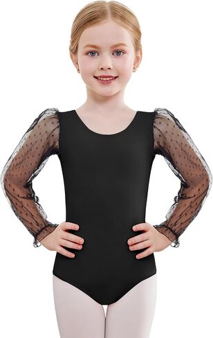 Zaclotre Gymnastics Leotards for Girls Polka Dots Mesh Long Sleeve Ballet Dance Outfit Toddler Size 3-11 Years in Saudi Arabia