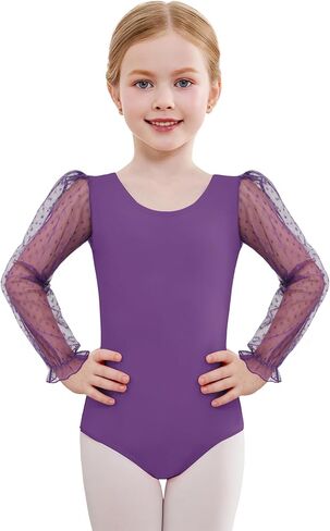 Zaclotre Gymnastics Leotards for Girls Polka Dots Mesh Long Sleeve Ballet Dance Outfit Toddler Size 3-11 Years in Saudi Arabia