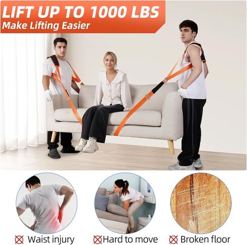 Moving Straps，2-Person Lifting and Moving System for Appliances. Lifting Straps for Heavy Furniture. Shoulder Strap. Easily Move Home Furniture Under 1000 lbs. Like pro Furniture Movers in Kuwait