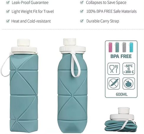 Collapsible Water Bottles Cups Leakproof Valve Reusable Silicone Foldable Travel Water Bottle Cup BPA Free Durable Lightweight for Camping Travel Gym Hiking Sports in Kuwait