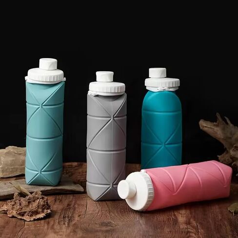 Collapsible Water Bottles Cups Leakproof Valve Reusable Silicone Foldable Travel Water Bottle Cup BPA Free Durable Lightweight for Camping Travel Gym Hiking Sports in Kuwait