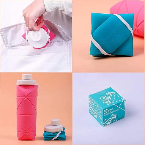 Collapsible Water Bottles Cups Leakproof Valve Reusable Silicone Foldable Travel Water Bottle Cup BPA Free Durable Lightweight for Camping Travel Gym Hiking Sports in Kuwait