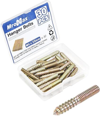 MroMax 30Pack M4 x 25mm Hanger Bolts, 1" (25mm) Double Headed Bolts，4mm (0.16") Wood Dowel Screw Self-Tapping Screw Hanger Bolts for Wood Joint Furniture Legs in Saudi Arabia