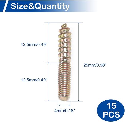 MroMax 30Pack M4 x 25mm Hanger Bolts, 1" (25mm) Double Headed Bolts，4mm (0.16") Wood Dowel Screw Self-Tapping Screw Hanger Bolts for Wood Joint Furniture Legs in Saudi Arabia