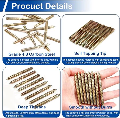 MroMax 30Pack M4 x 25mm Hanger Bolts, 1" (25mm) Double Headed Bolts，4mm (0.16") Wood Dowel Screw Self-Tapping Screw Hanger Bolts for Wood Joint Furniture Legs in Saudi Arabia