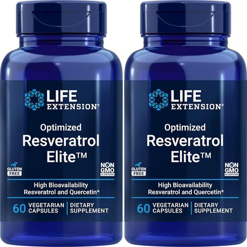 Life Extension Optimized Resveratrol Elite، 60 كبسولة نباتية (عبوة من 2)، مع فيتوسوم بيو كيرسيتين | غير معدل وراثيًا، وخالي من الغلوتين in Kuwait