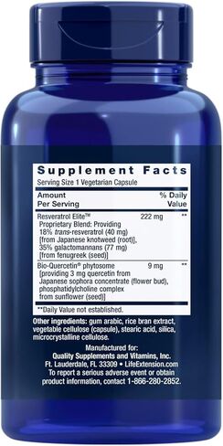 Life Extension Optimized Resveratrol Elite، 60 كبسولة نباتية (عبوة من 2)، مع فيتوسوم بيو كيرسيتين | غير معدل وراثيًا، وخالي من الغلوتين in Kuwait