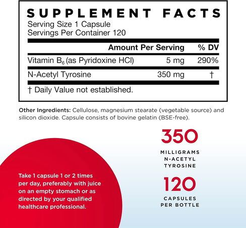 Jarrow Formulas N-Acetyl Tyrosine 350 mg - 120 كبسولة، عبوة من 2 - تدعم وظيفة الدماغ - تحتوي على فيتامين ب 6 لاستقلاب الأحماض الأمينية - 240 وجبة إجمالية in Kuwait