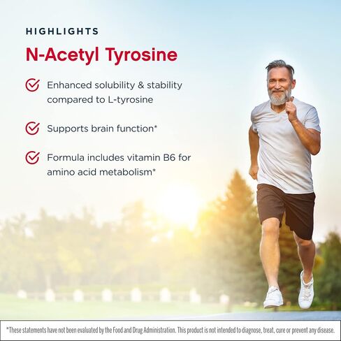 Jarrow Formulas N-Acetyl Tyrosine 350 mg - 120 كبسولة، عبوة من 2 - تدعم وظيفة الدماغ - تحتوي على فيتامين ب 6 لاستقلاب الأحماض الأمينية - 240 وجبة إجمالية in Kuwait