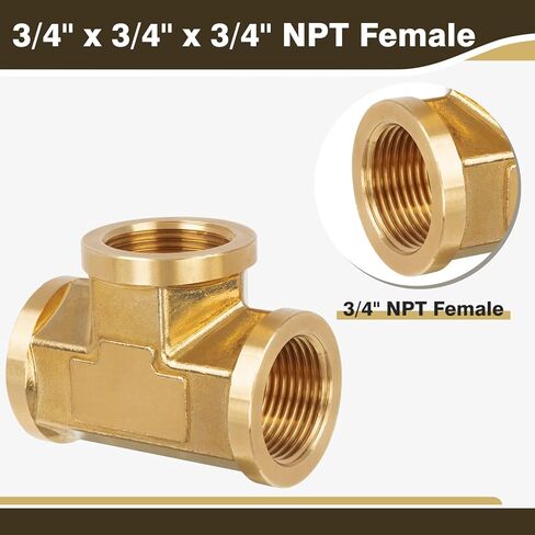 تركيب أنابيب نحاسية، تي شيرت، 3/4 بوصة × 3/4 بوصة × 3/4 بوصة NPT أنثى 3 اتجاهات T-موصل للغاز والهواء والزيت والبروبان (عبوة واحدة) in Kuwait